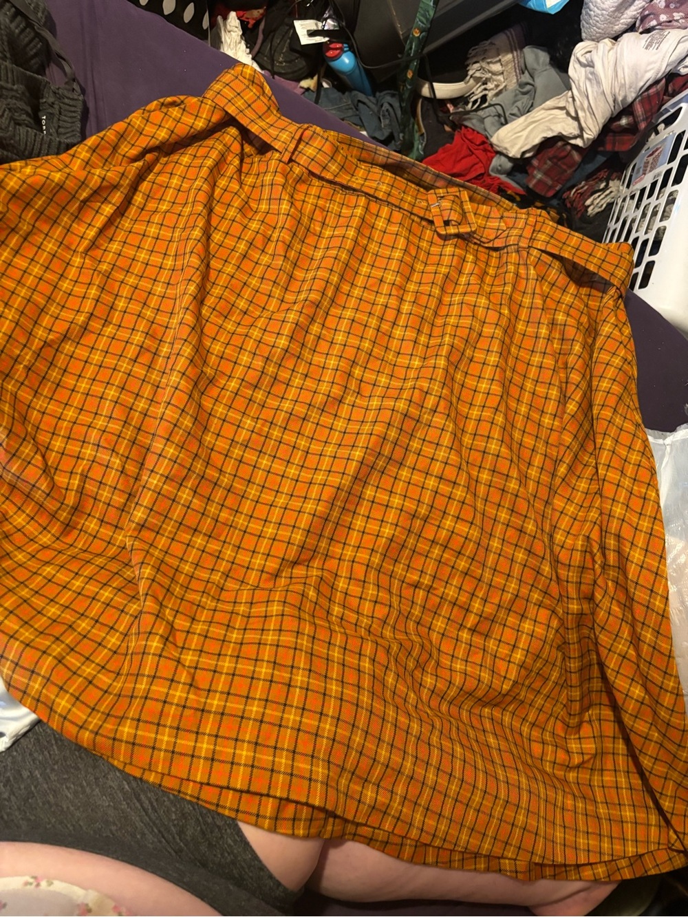 Modcloth Orange Plaid Midi Skirt